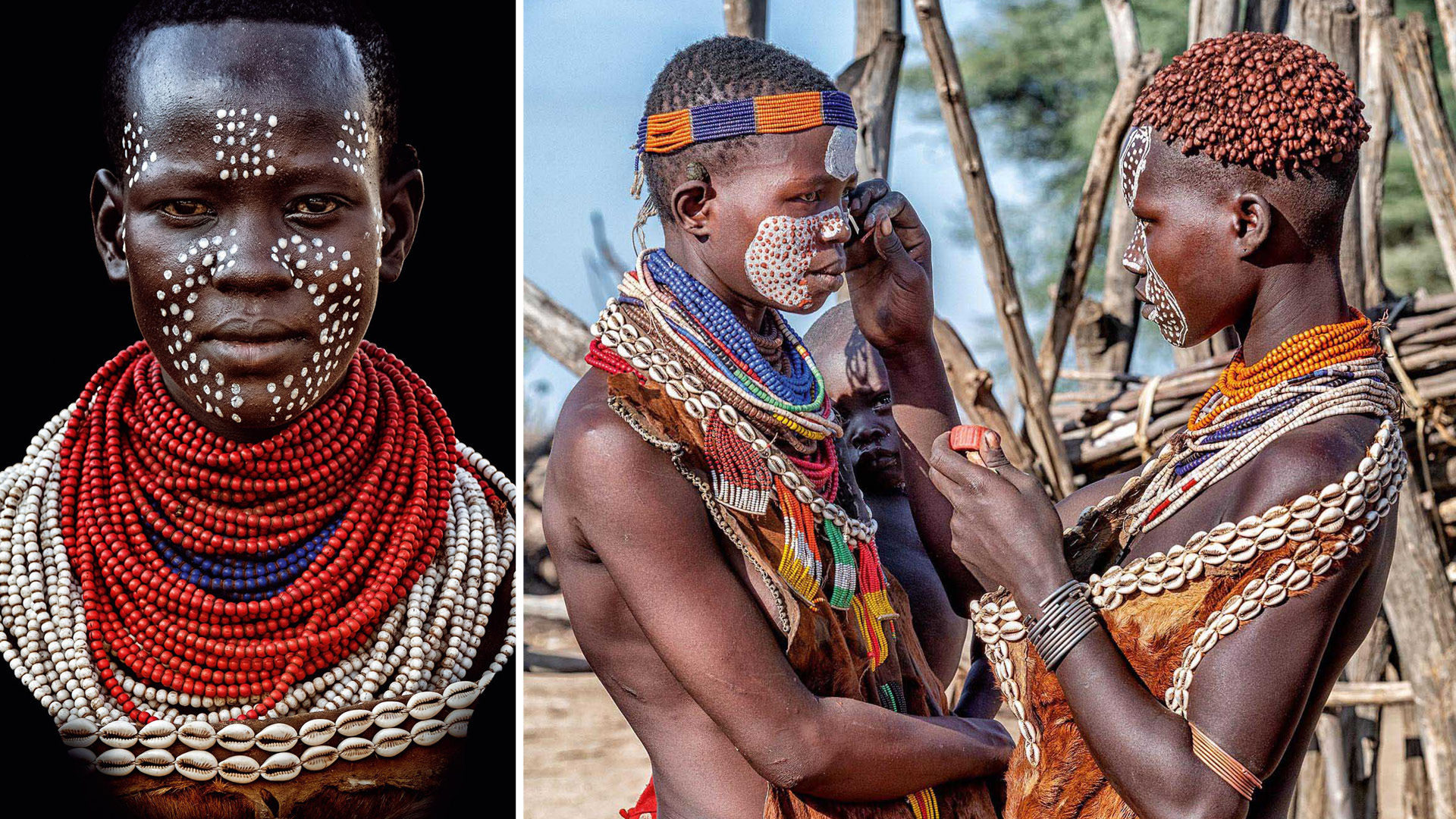 A Hamer tribe woman in colorful attire with a funky hairstyle.