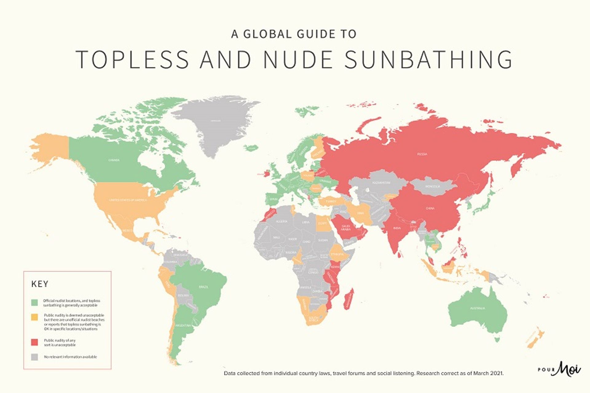 This Map Shows You Where You Can Sunbathe Nude Around The World