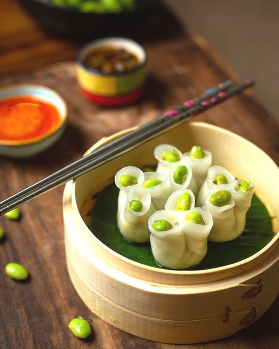 truffles edamame peas dumplings