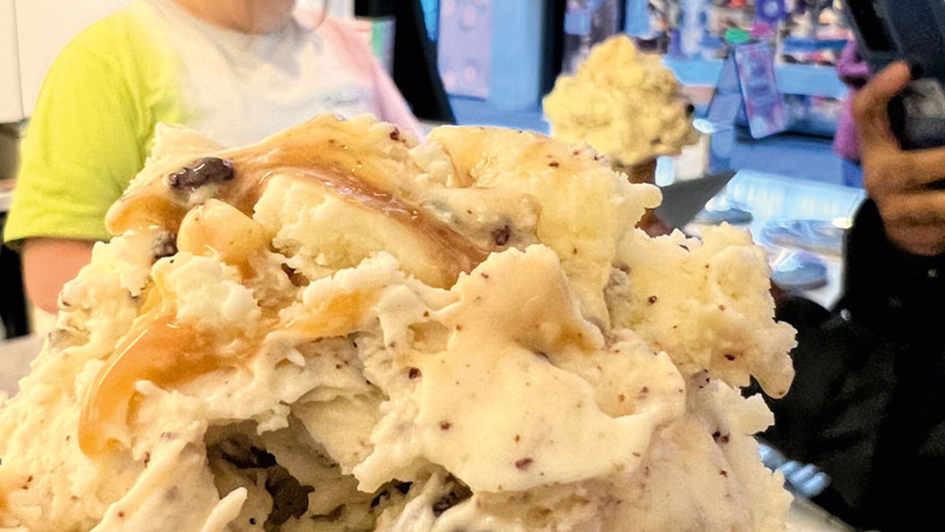 mascarpone gelato topped with caramel sauc