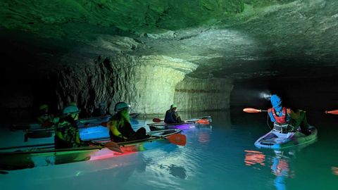 This Glass-Bottomed Kayak Tour Through An Abandoned Mine In Kentucky Brings You To An Underground Waterfall