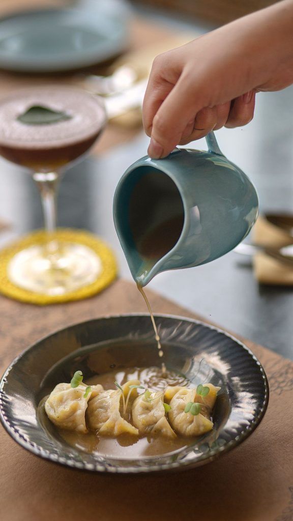 Sweetcorn Momos with Lebu Broth