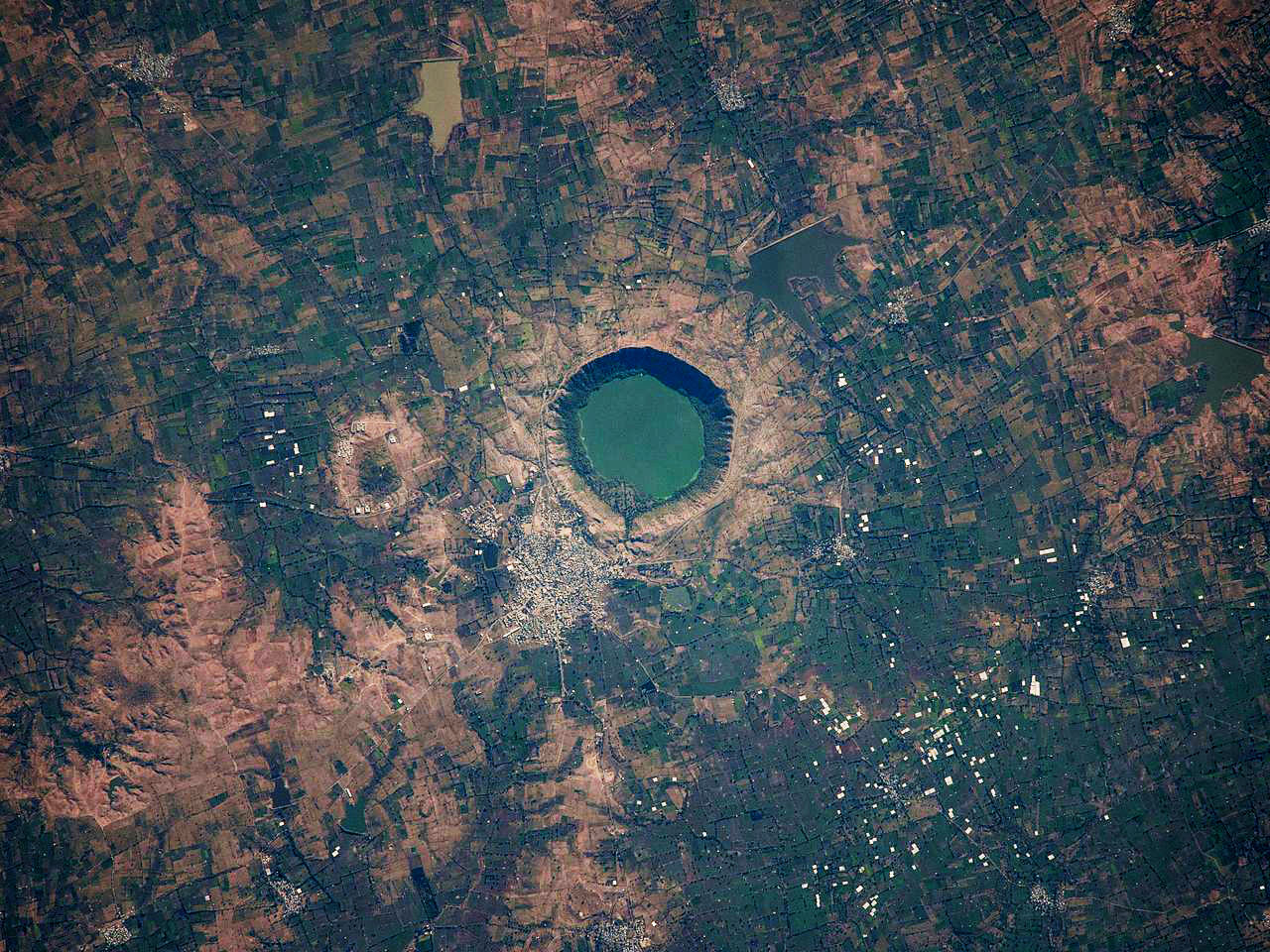 Lonar crater Lake as seen from space