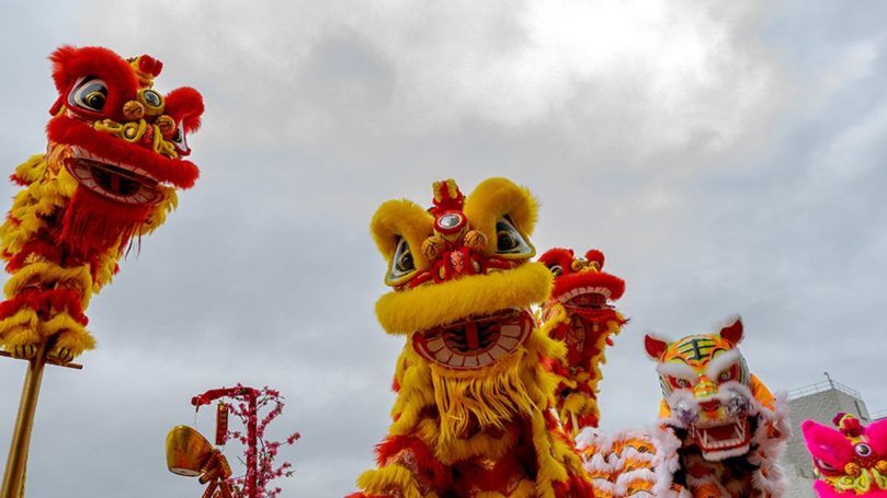 Lion and dragon dance at the Peninsula Hong Kong
