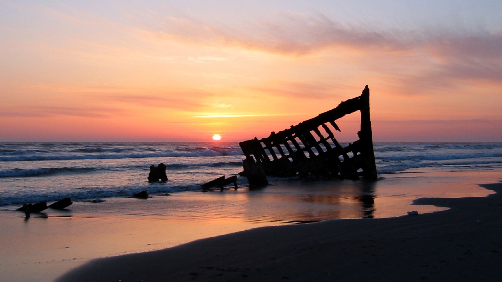 Wrecked ship at beach 