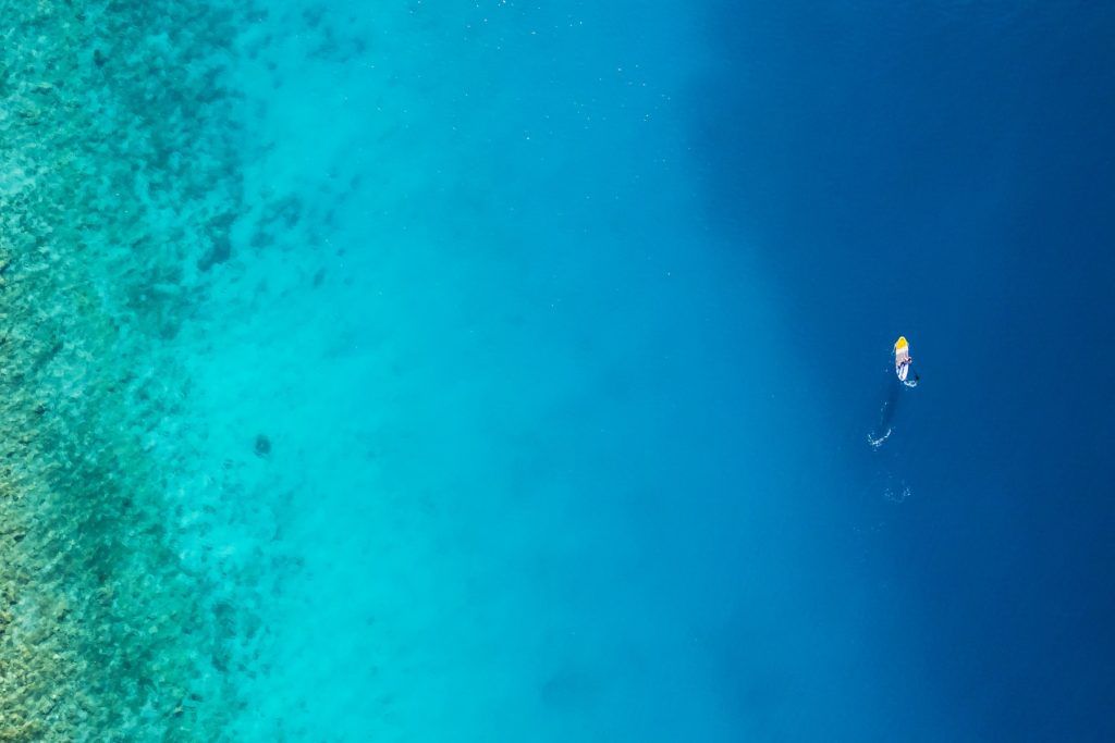 在马尔代夫清澈的海水上划桨