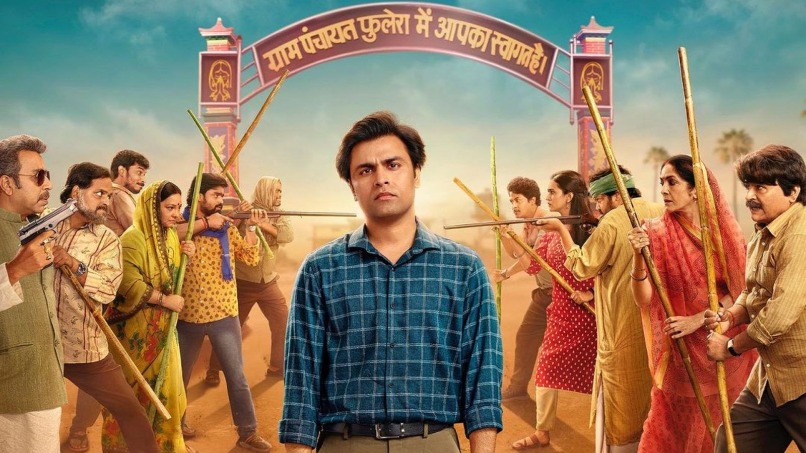 Abhishek Tripathi (Jitendra Kumar) gaon ke square me khada”