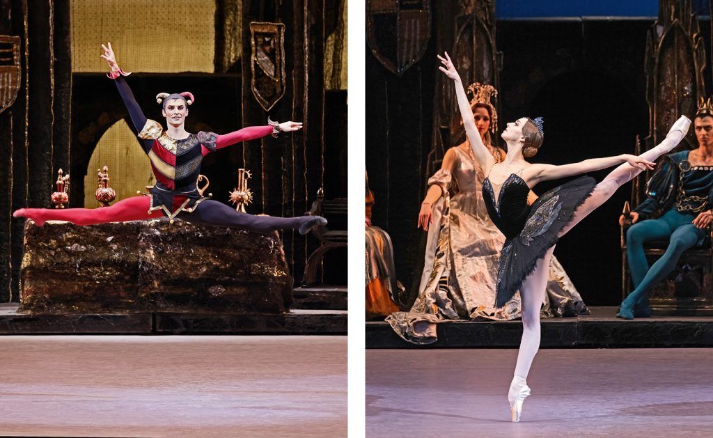 Bolshoi Ballet, in a legendary production of "Swan Lake." Photos by Damir Yusupov (left) and M. Logvinov (right)