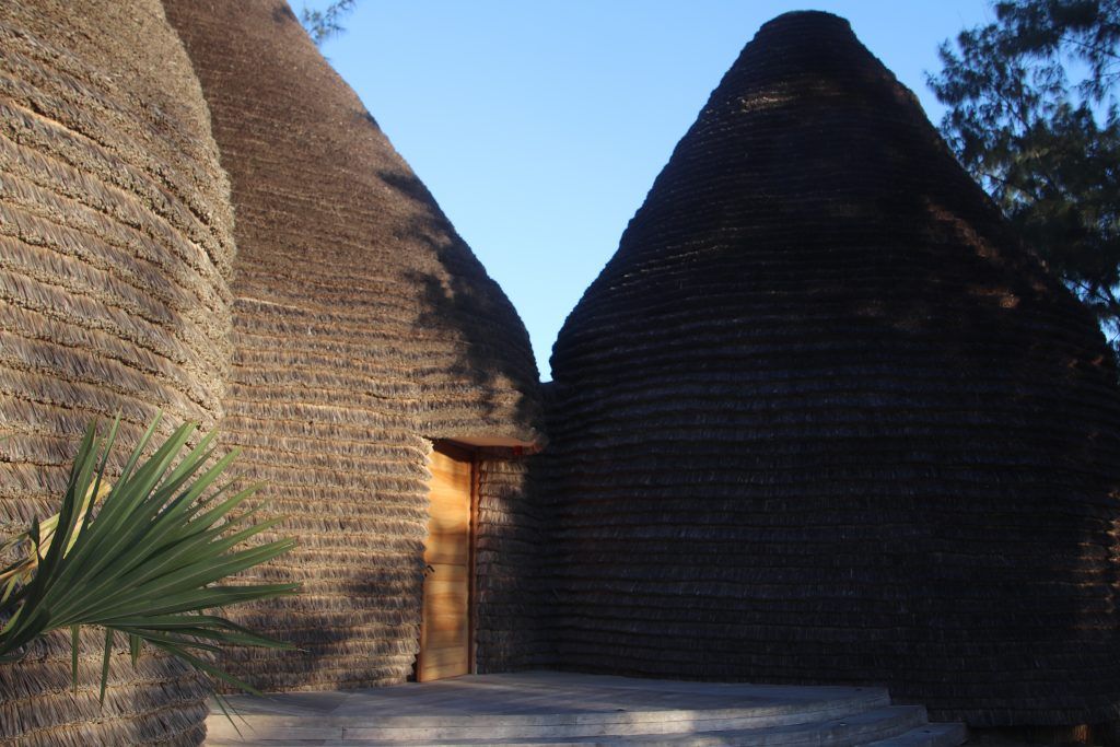 The domed, thatch-roofed fitness center at Kisawa Sanctuary