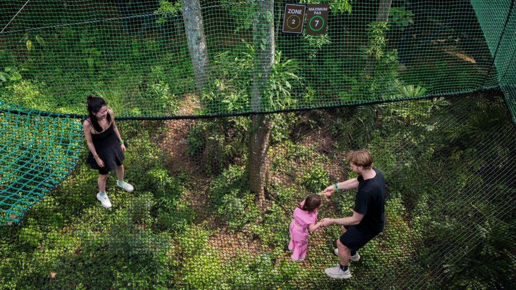 在AIA活力反弹，客人可以在树冠和穿越各个区域中使用攀爬网，使他们感觉像真正的树木居民