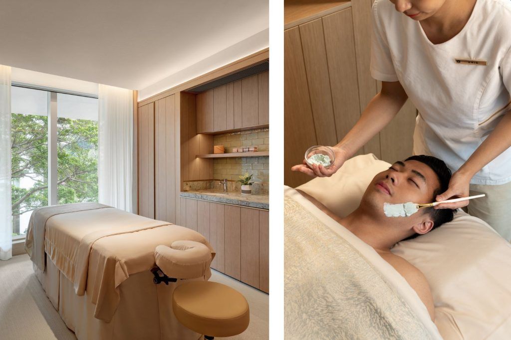 FROM LEFT: Treatment Room; Million Dollar Men's Facial. Courtesy of Yun Wellness