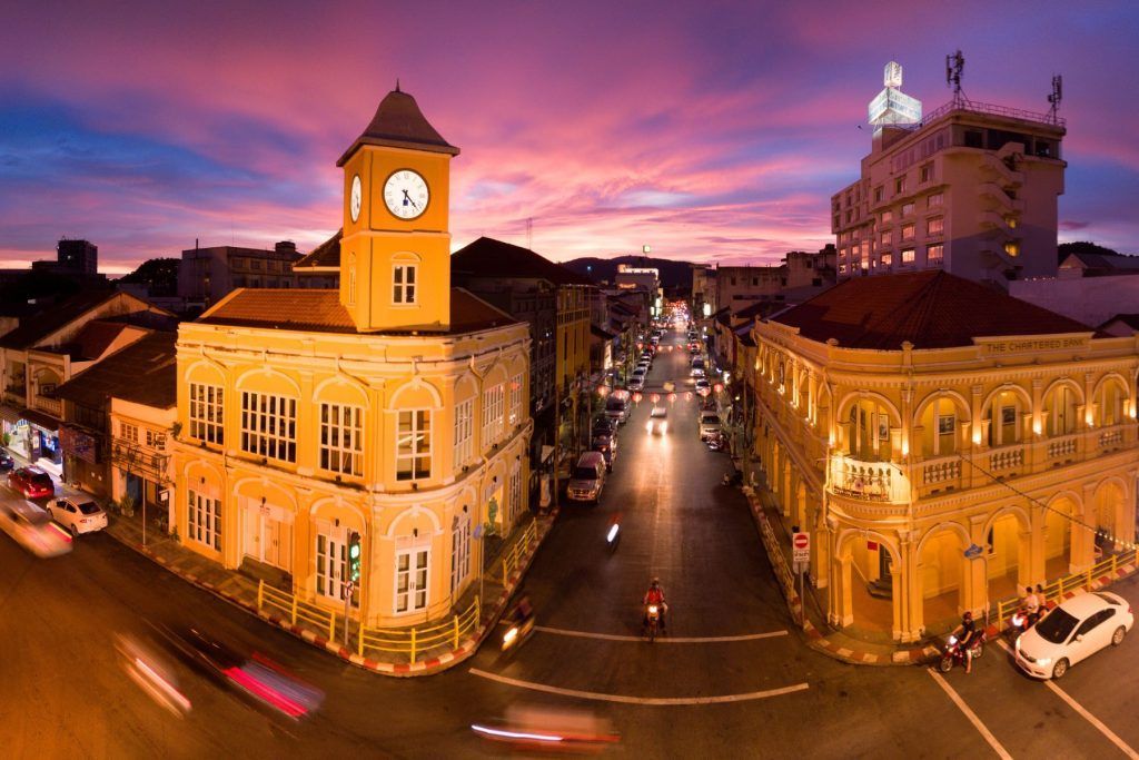 An iconic Chino-Portuguese clock tower in Phuket Old Town