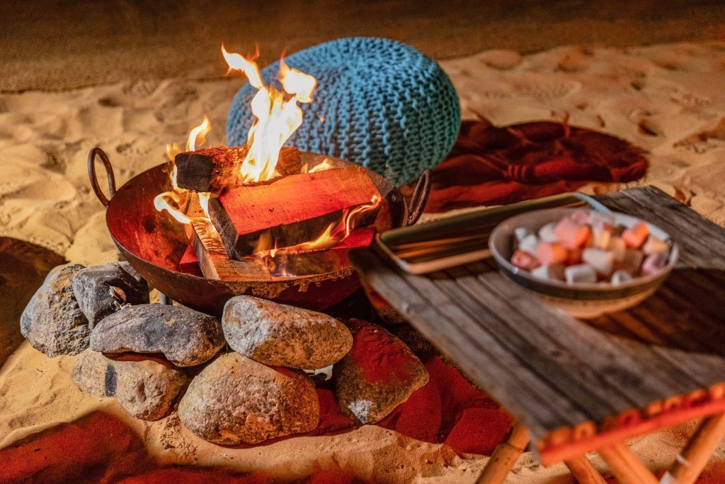 Enjoying smores at night