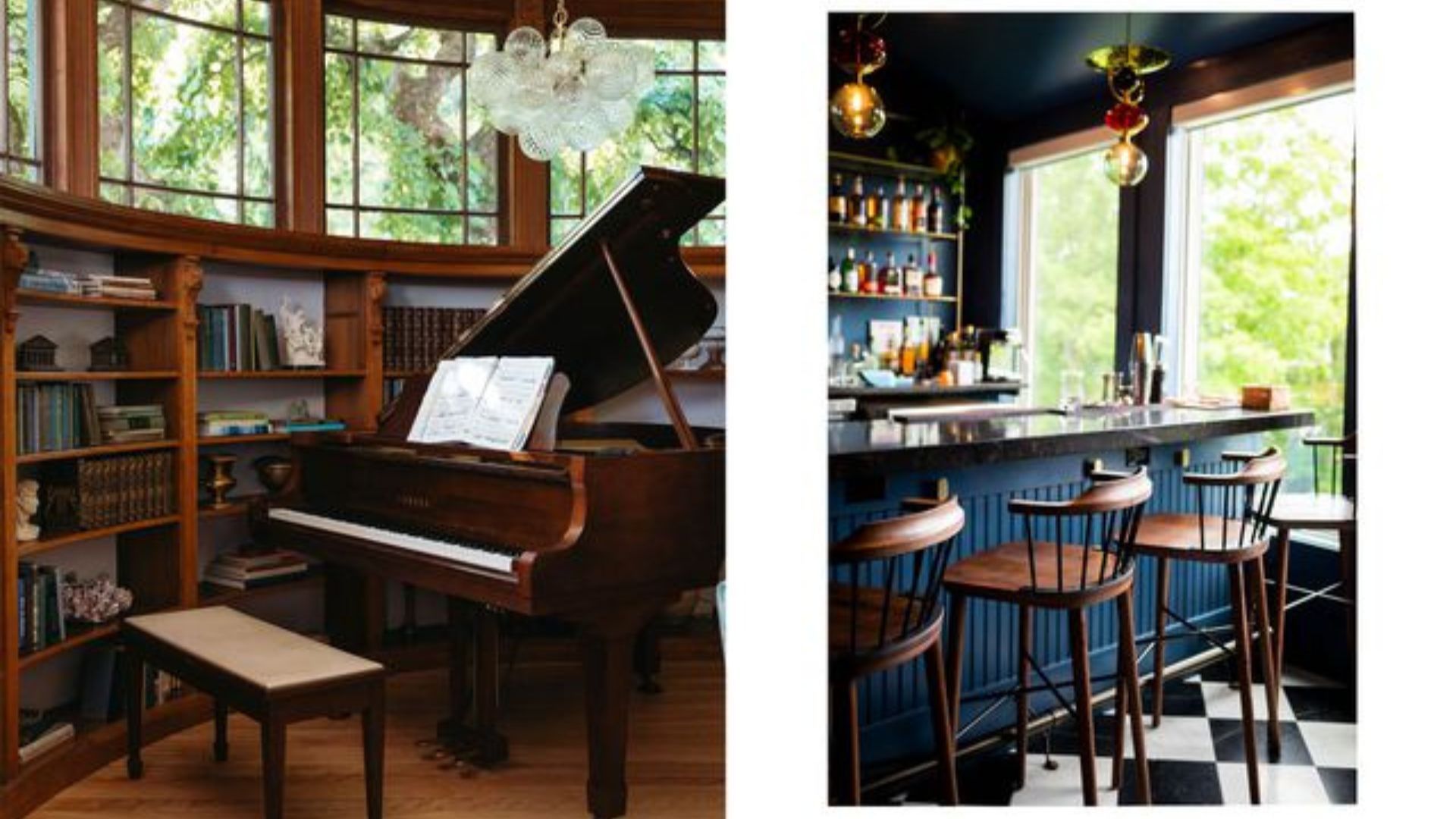 Piano and bar at Norumbega Inn