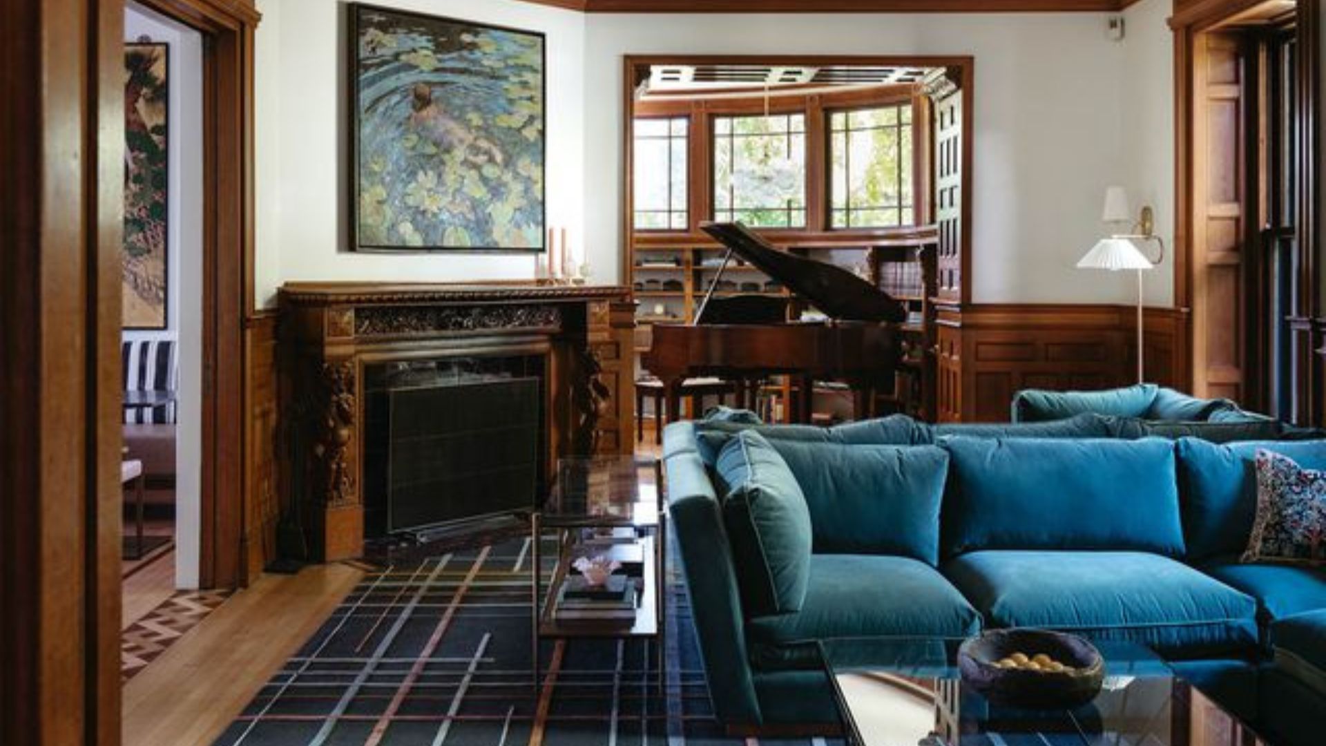 The lounge space at Norumbega Inn