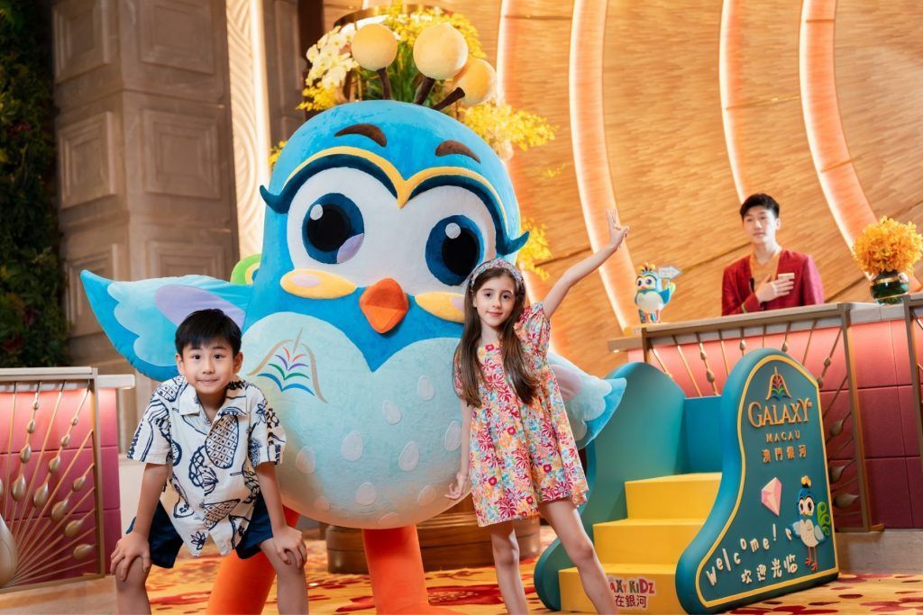 Wavey the Peacock of the Galaxy Kidz program that runs at Andaz Macau.