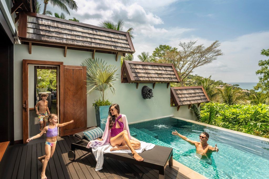 Floaties and fountains in the pool at Four Seasons Samui.