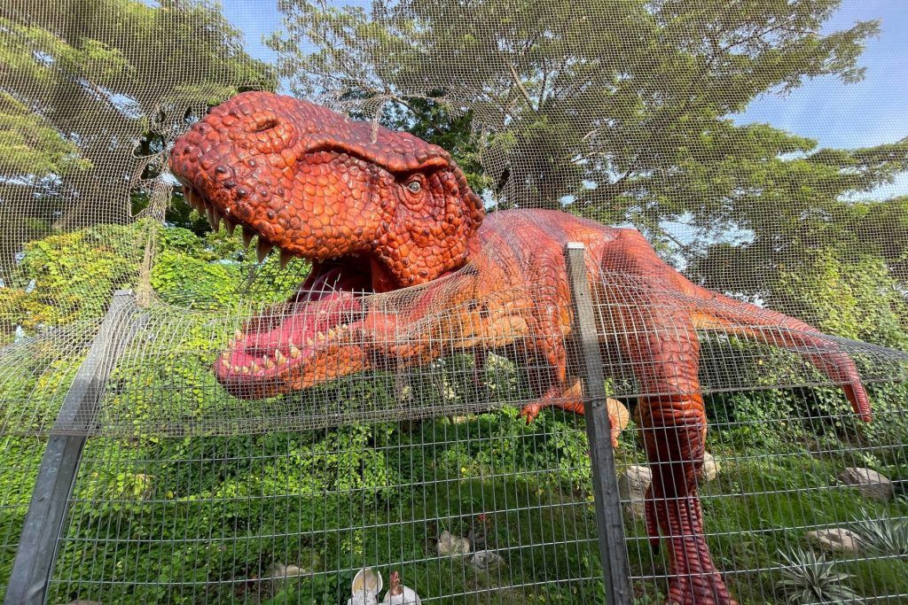 A T. rex guards Changi Jurassic Mile.