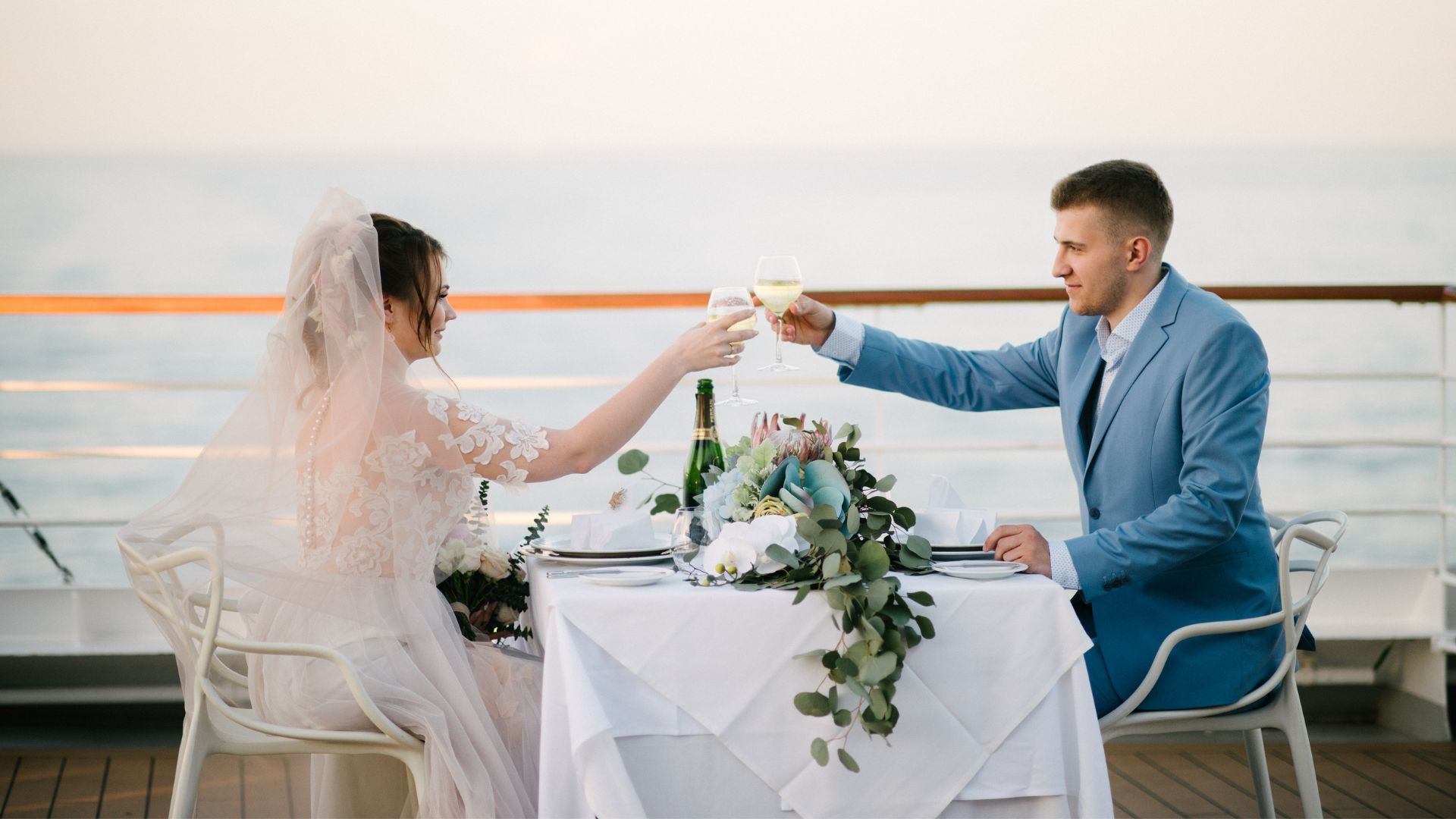 couple getting married at sea