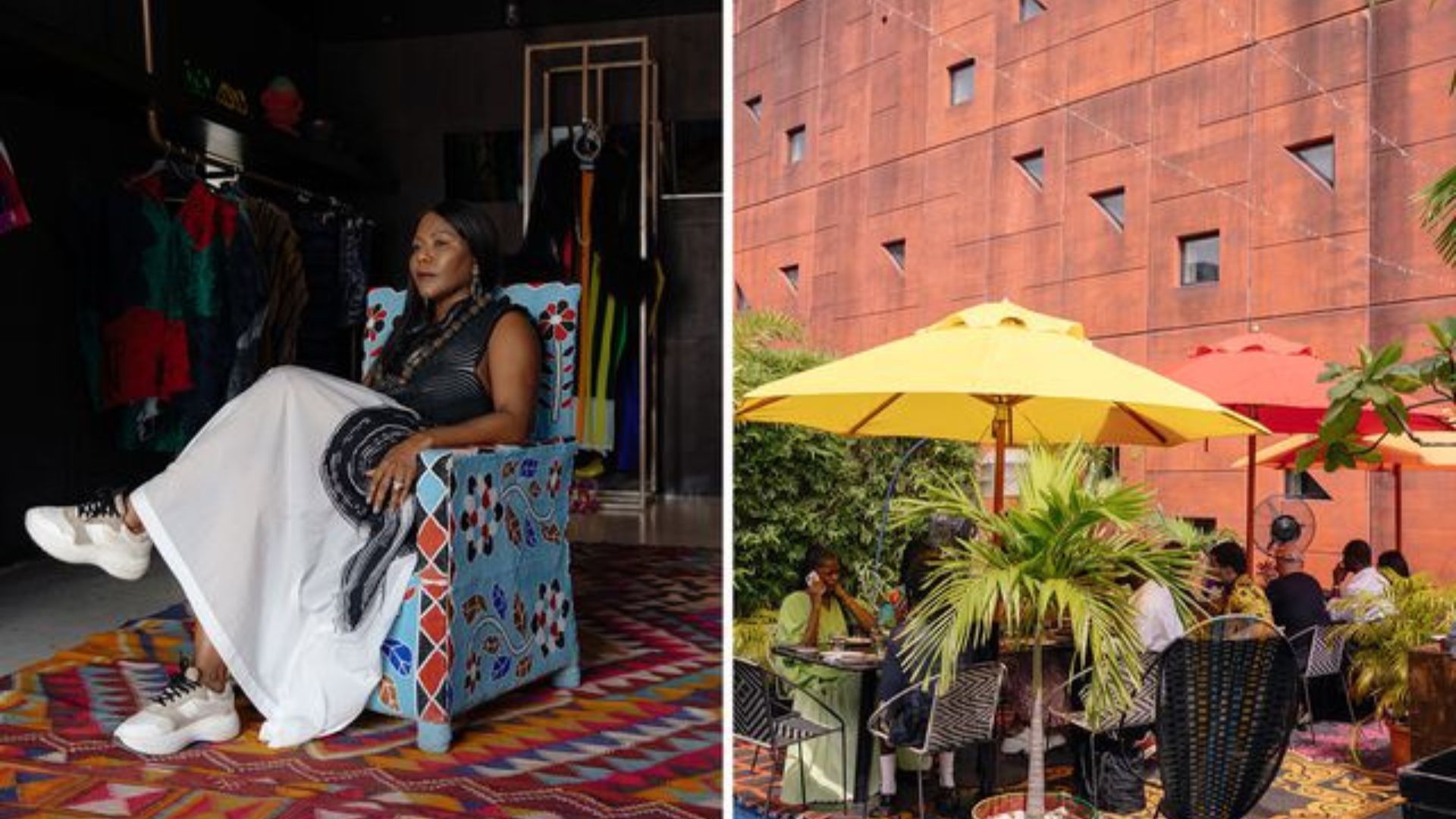 Reni Folawiyo and the patio at Nok by Alara