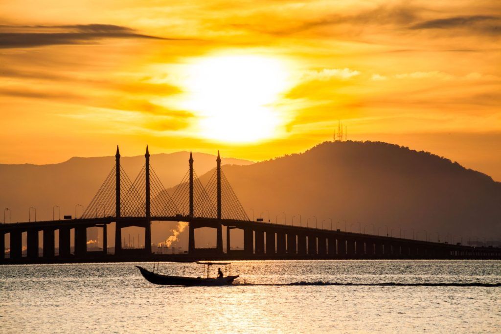 Penang Bridge view from the shore of George Town, Malaysia