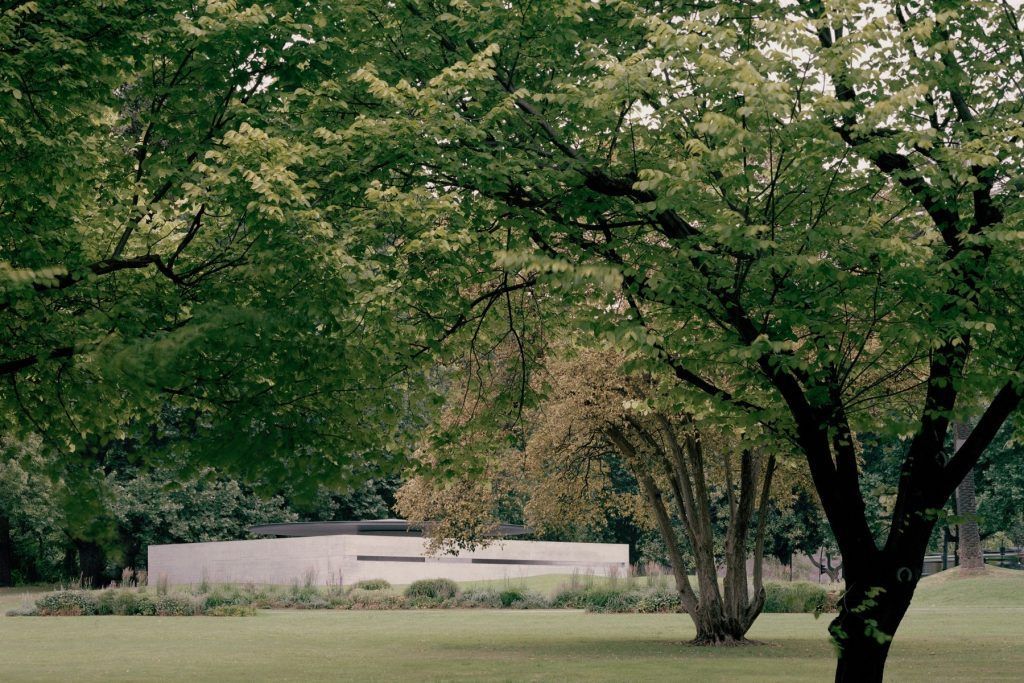 Exterior of MPavilion 10, designed by Tadao Ando, located in the Queen Victoria Gardens in Melbourne. Photo by Rory Gardiner/Courtesy of MPavilion