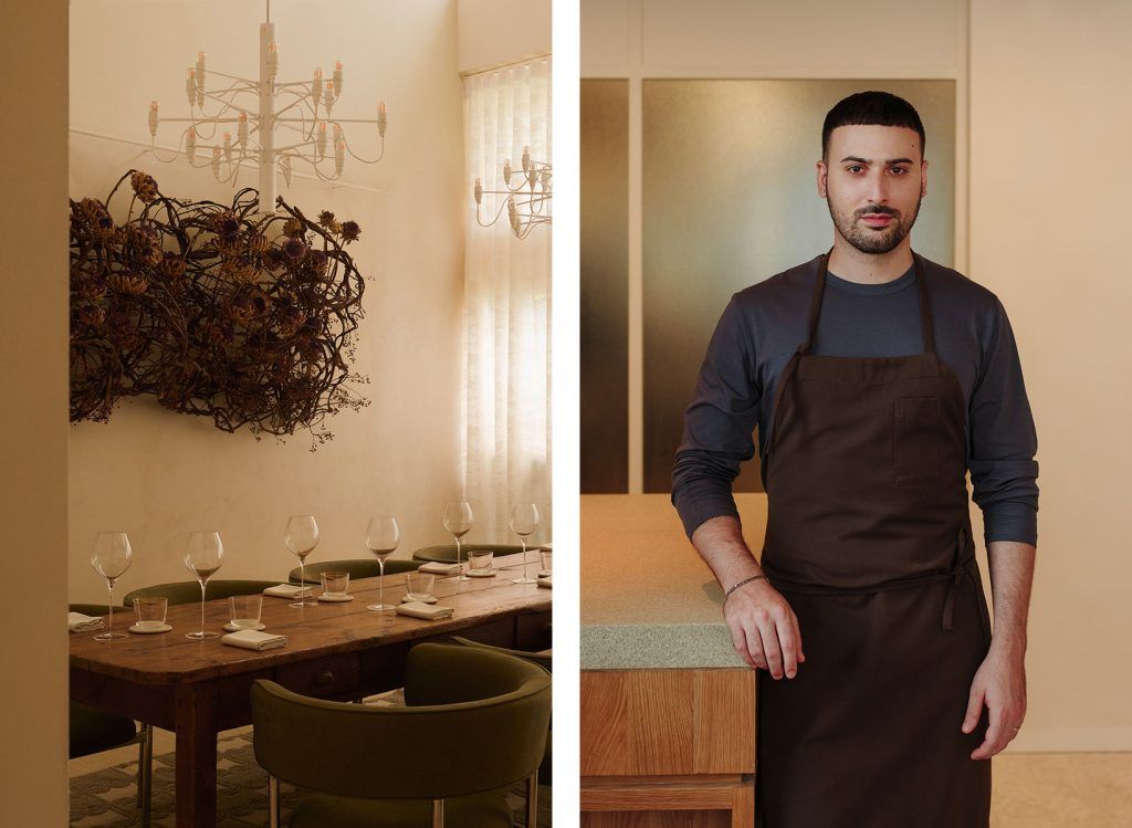 Somma’s dining area (left) and Chef Mirko Febbrile (right). Courtesy of Somma